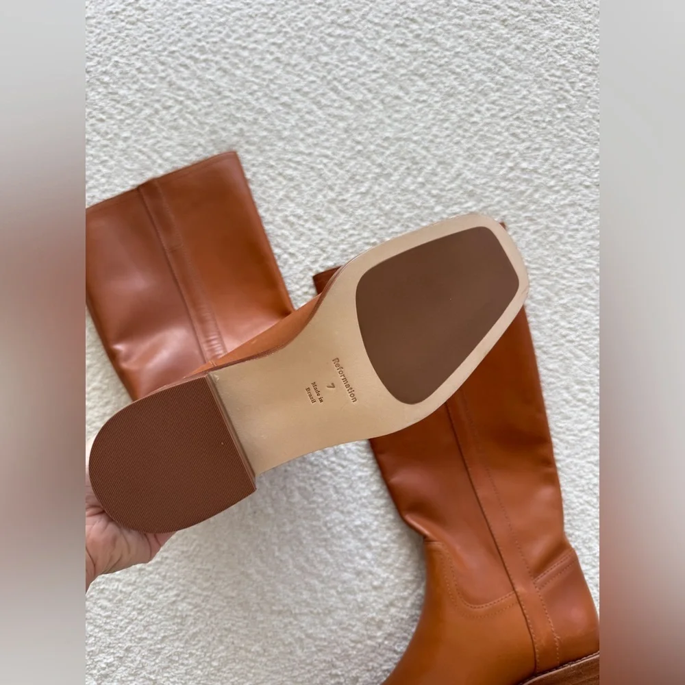 REFORMATION Frances Knee High Boots in Whiskey Leather 7